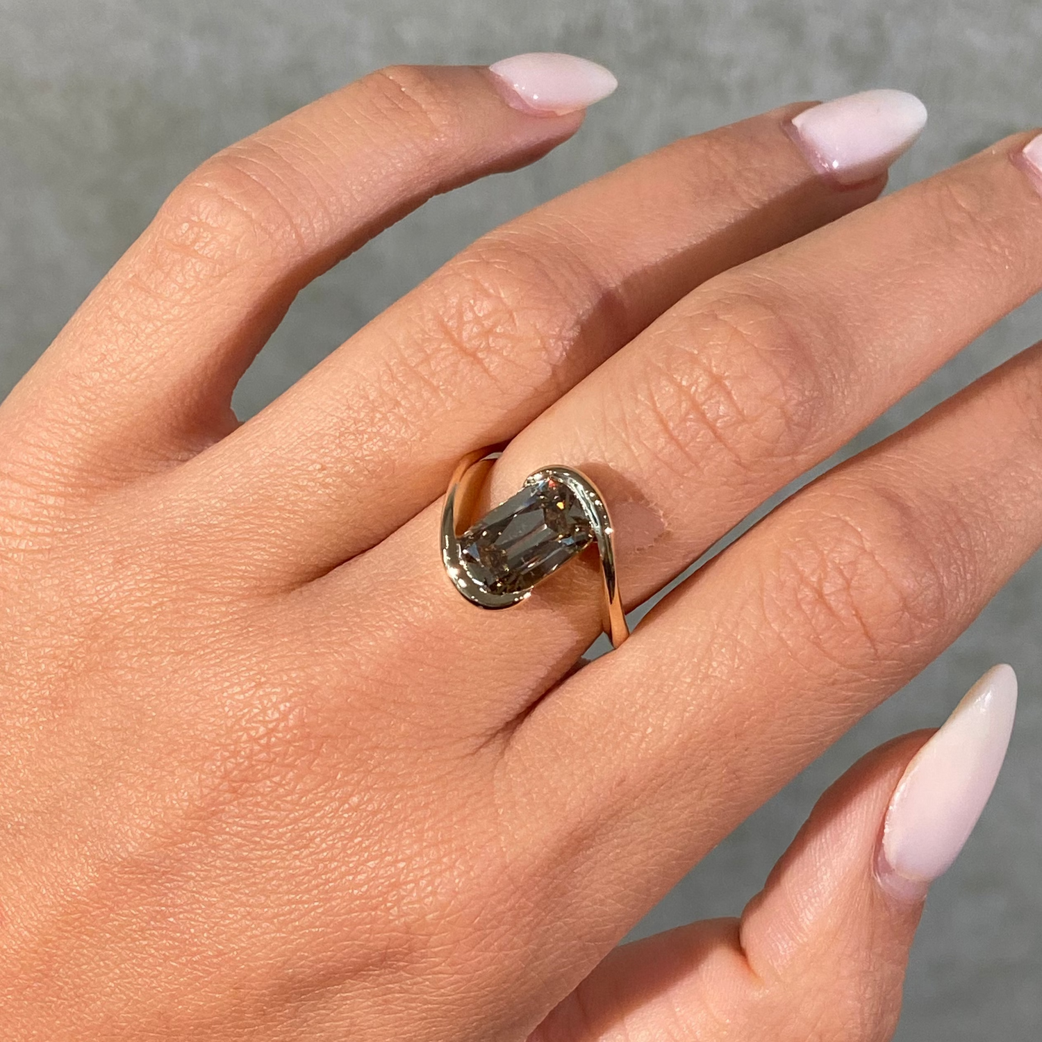 3ct GIA antique cushion champagne diamond Sloane engagement ring in 18k yellow gold - side profile | Rare Colors by Namdar, NYC