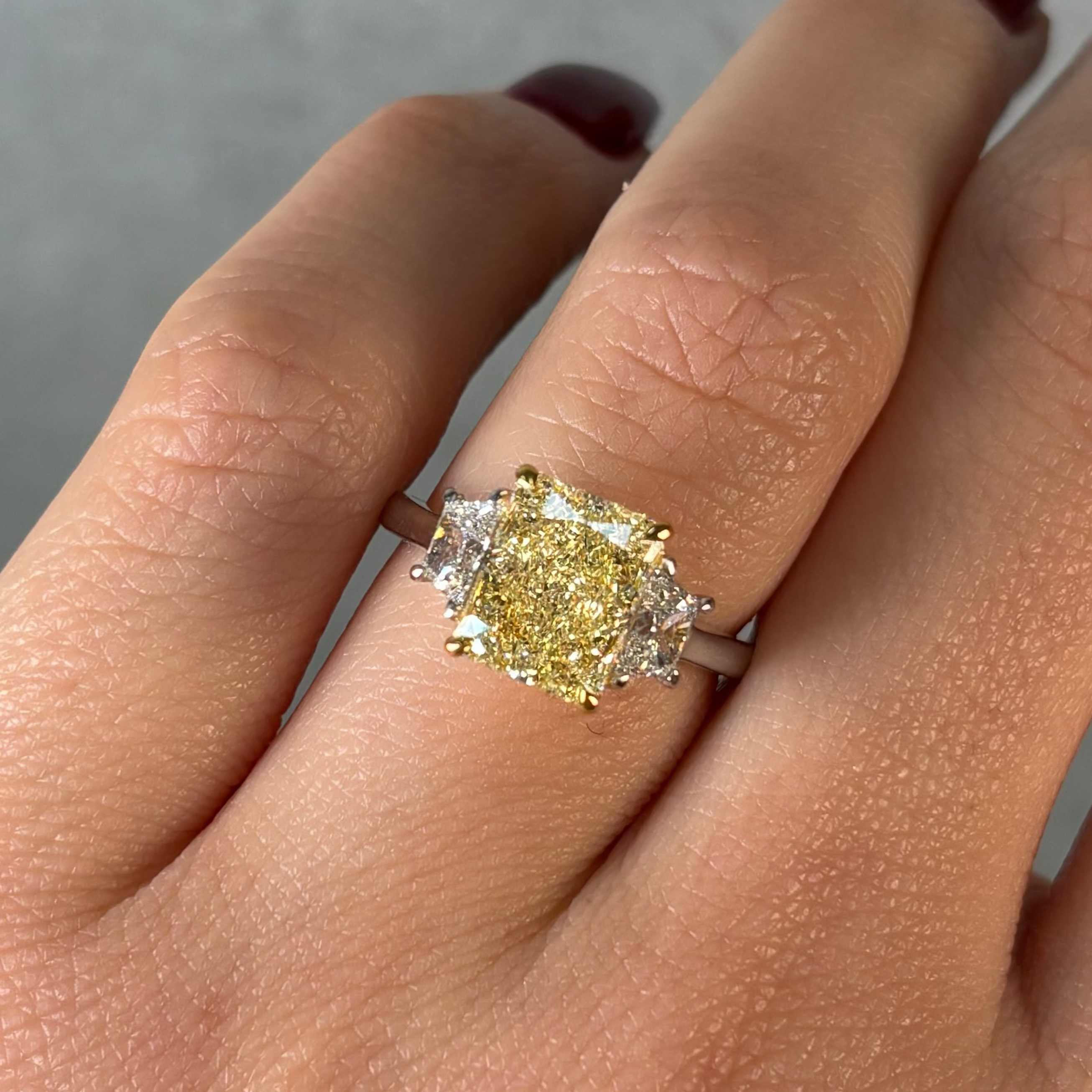3 Carat Elongated Radiant Yellow Diamond Engagement Ring