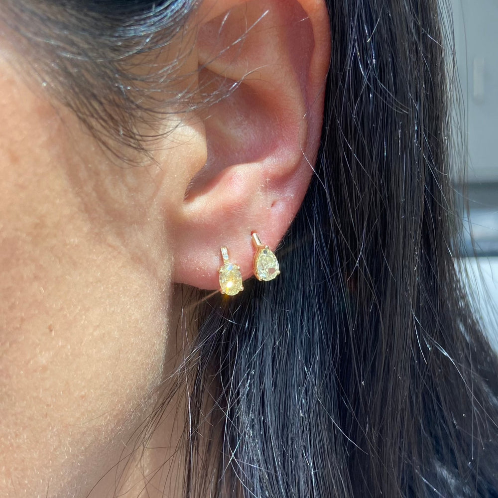 Yellow Pear huggie earrings — color diamond specialists Rare Colors by Namdar