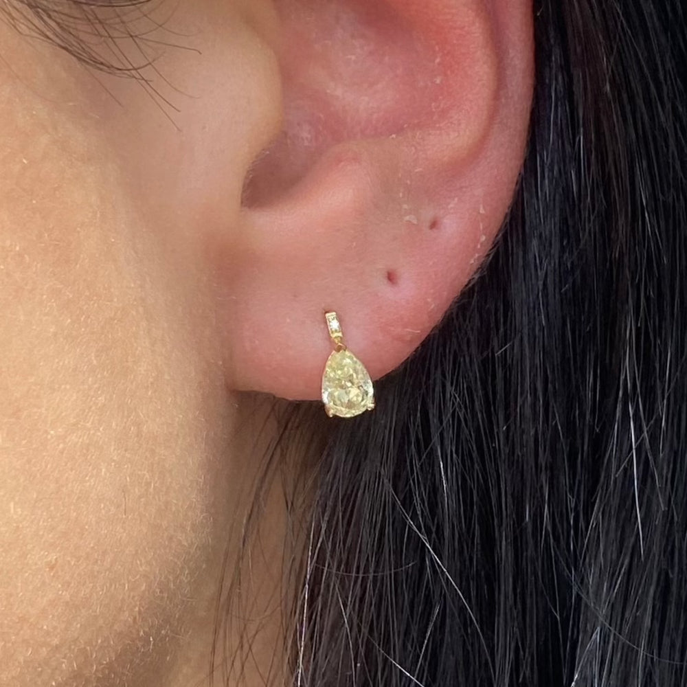 Yellow Pear huggie earrings — color diamond specialists Rare Colors by Namdar