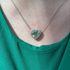 Green Heart Diamond in Pink Diamond Halo Pendant Necklace