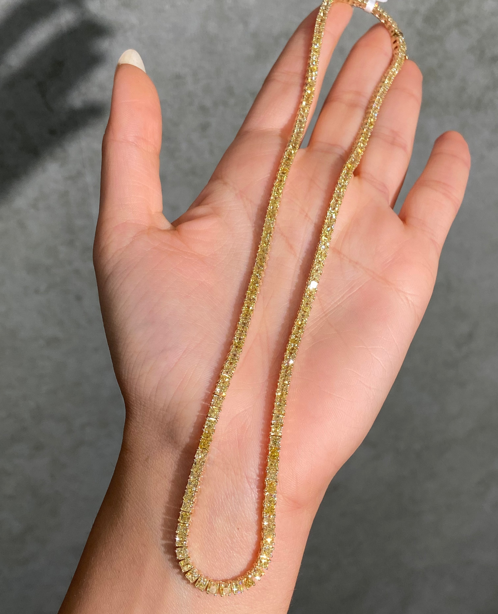 20ct Fancy Yellow Asscher Diamond Tennis Necklace