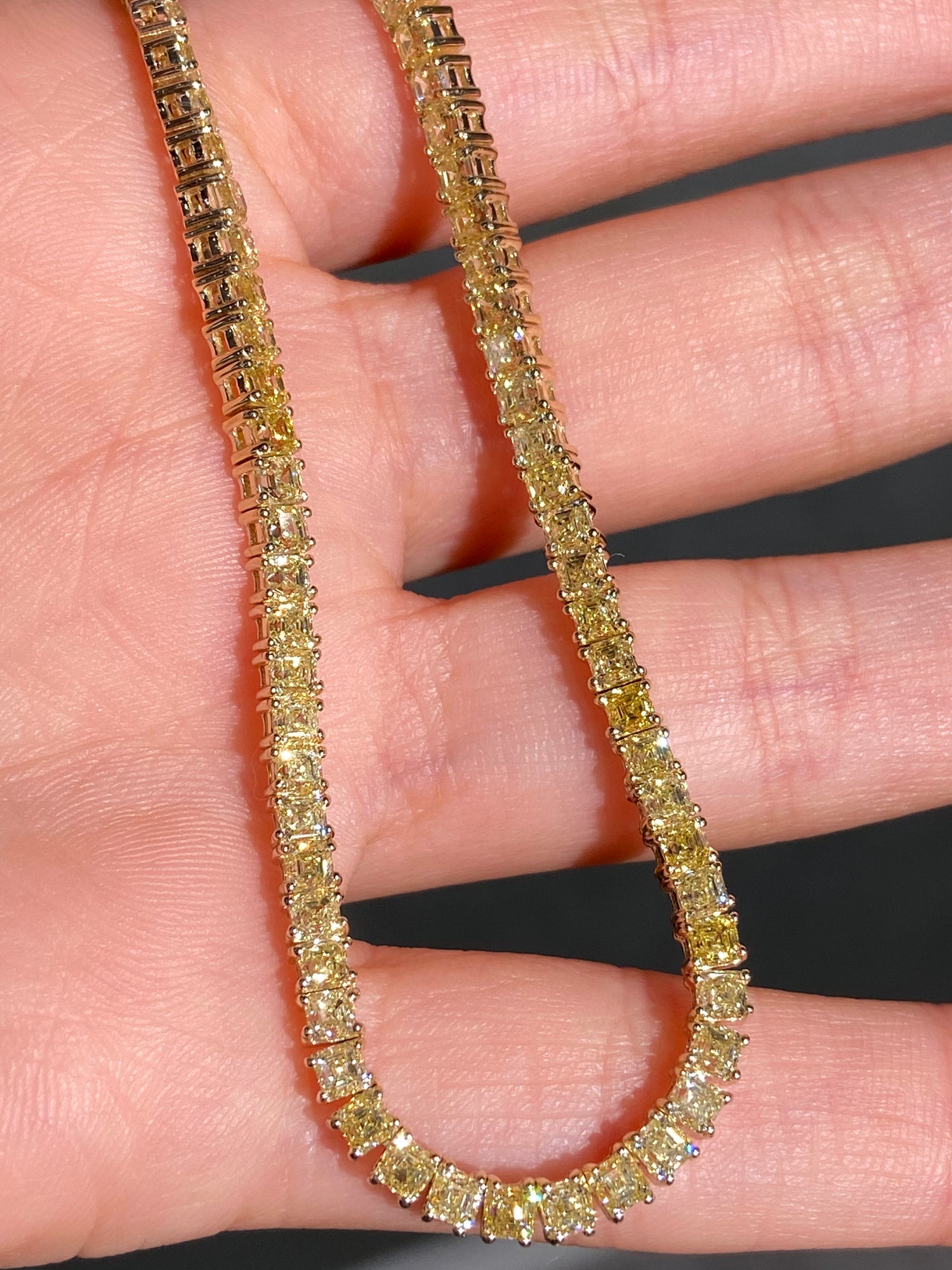 20ct Fancy Yellow Asscher Diamond Tennis Necklace