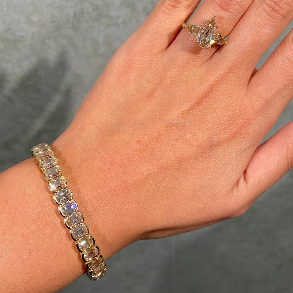 27 Carat Old Mine Cushion Champagne Diamond Half Bezel Tennis Bracelet