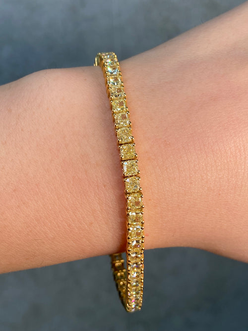 14.5ct Fancy Yellow Cushion Diamond Tennis Bracelet