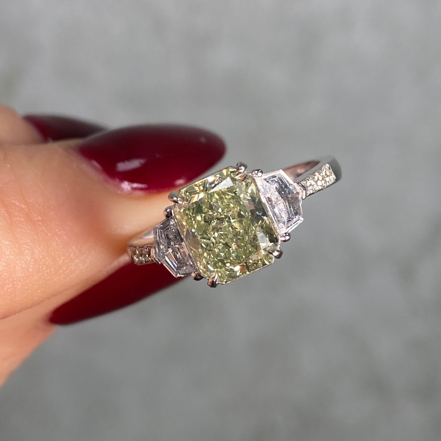 Natural 2ct Green Radiant diamond engagement ring — Rare Colors by Namdar NYC