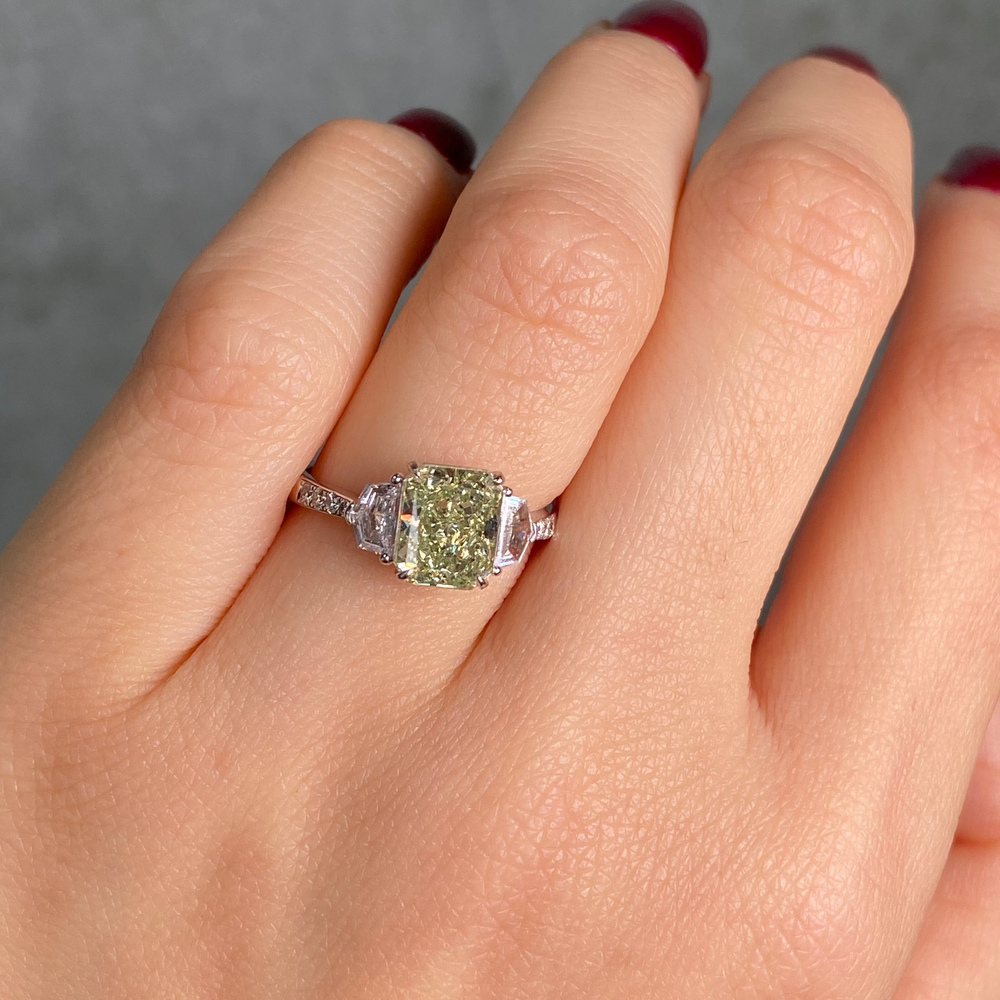 2ct Green Radiant diamond engagement ring, handcrafted by Rare Colors by Namdar