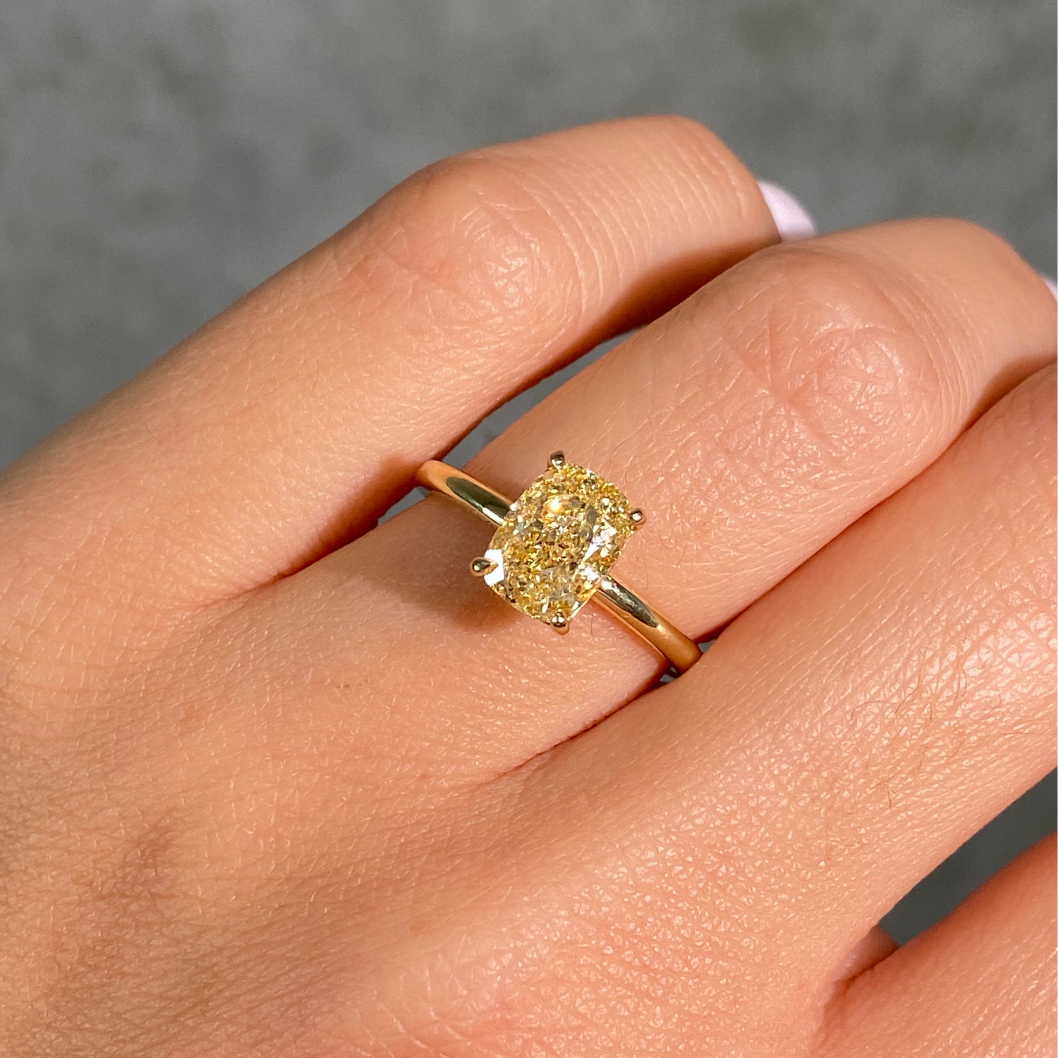 2ct GIA Fancy Yellow Elongated Cushion Diamond Solitaire Engagement Ring