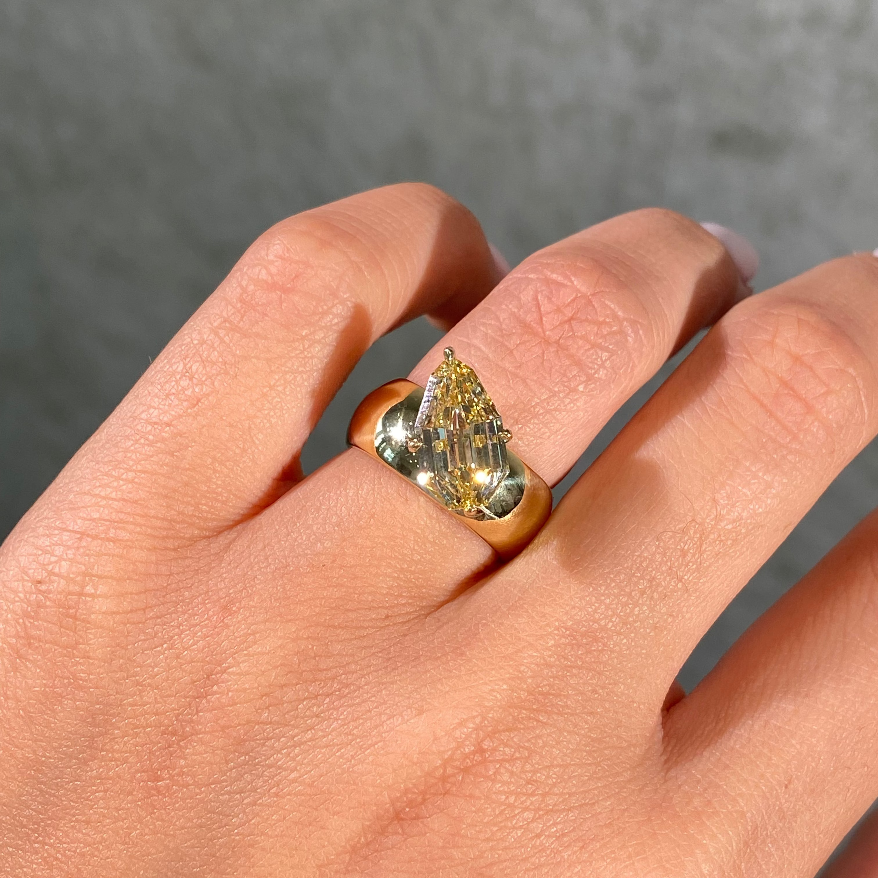 3ct Fancy Yellow Pear Step Diamond Amber Engagement Ring