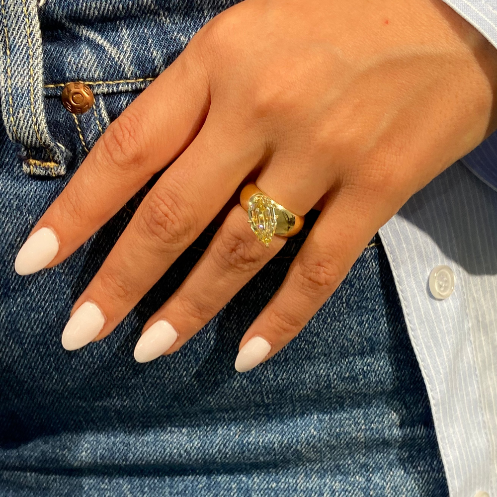 3ct Fancy Yellow Pear Step Diamond Amber Engagement Ring