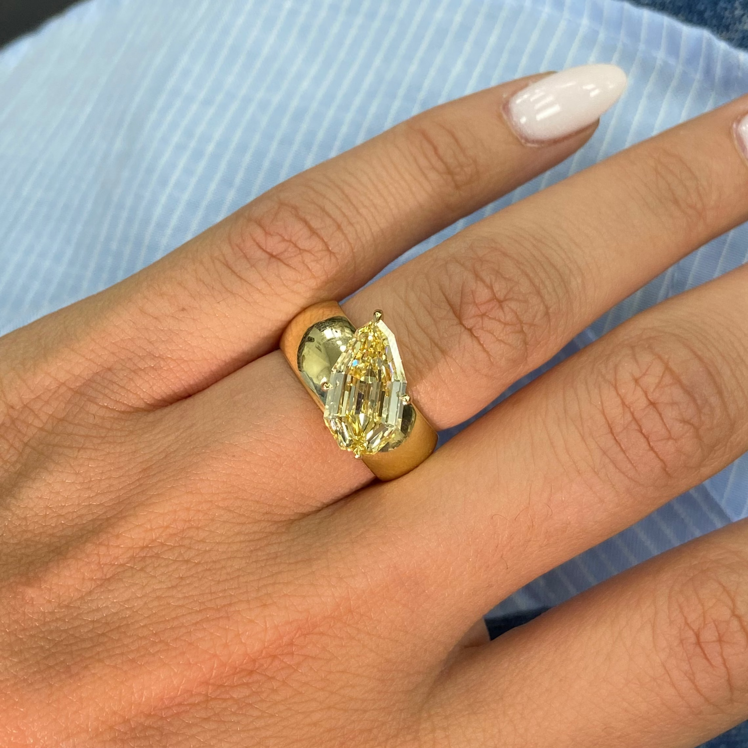3ct Fancy Yellow Pear Step Diamond Amber Engagement Ring