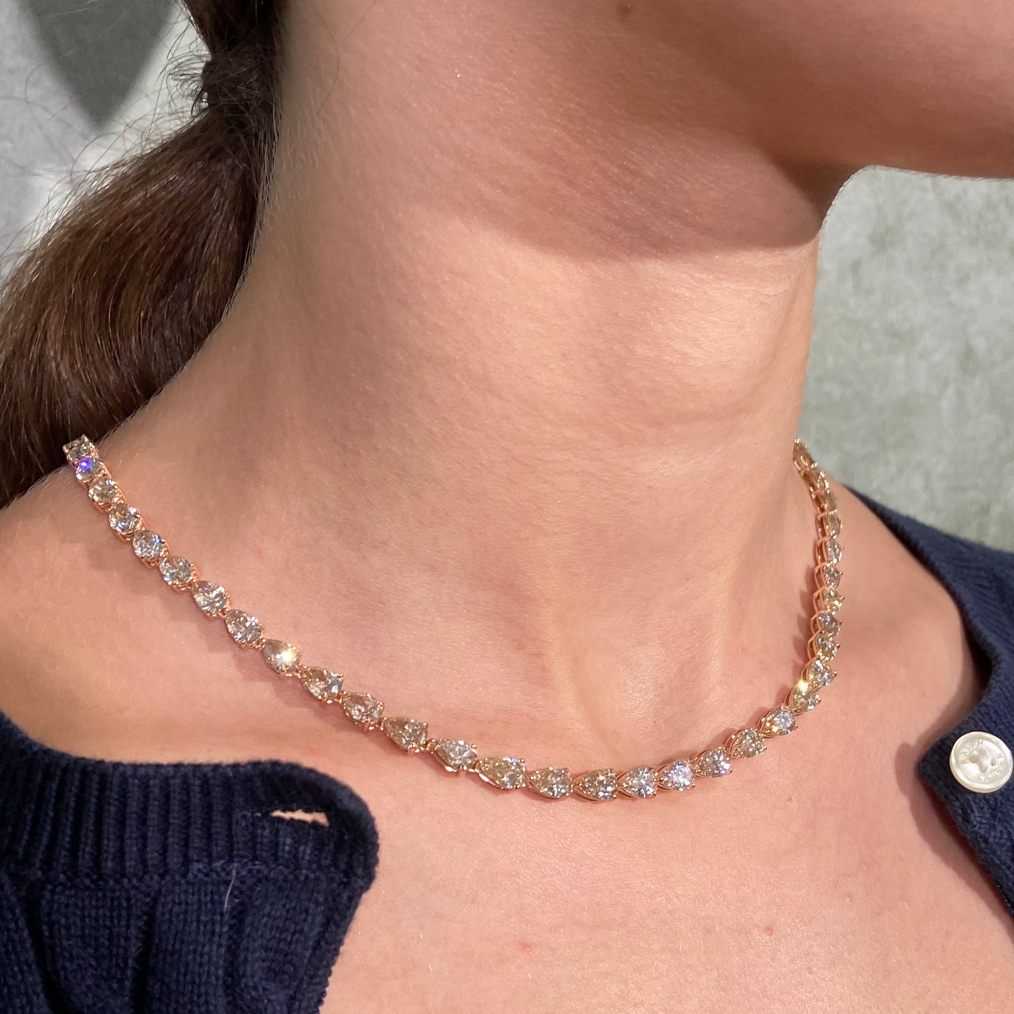 19ct Champagne Pear Diamond East West Tennis Necklace