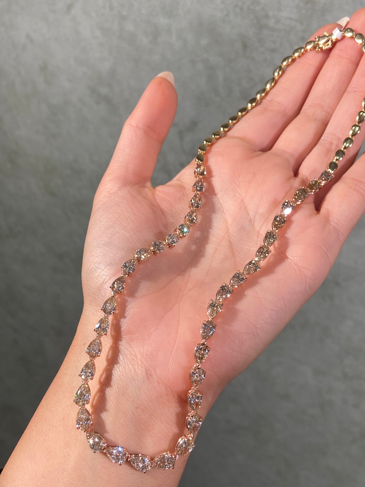 19ct Champagne Pear Diamond East West Tennis Necklace