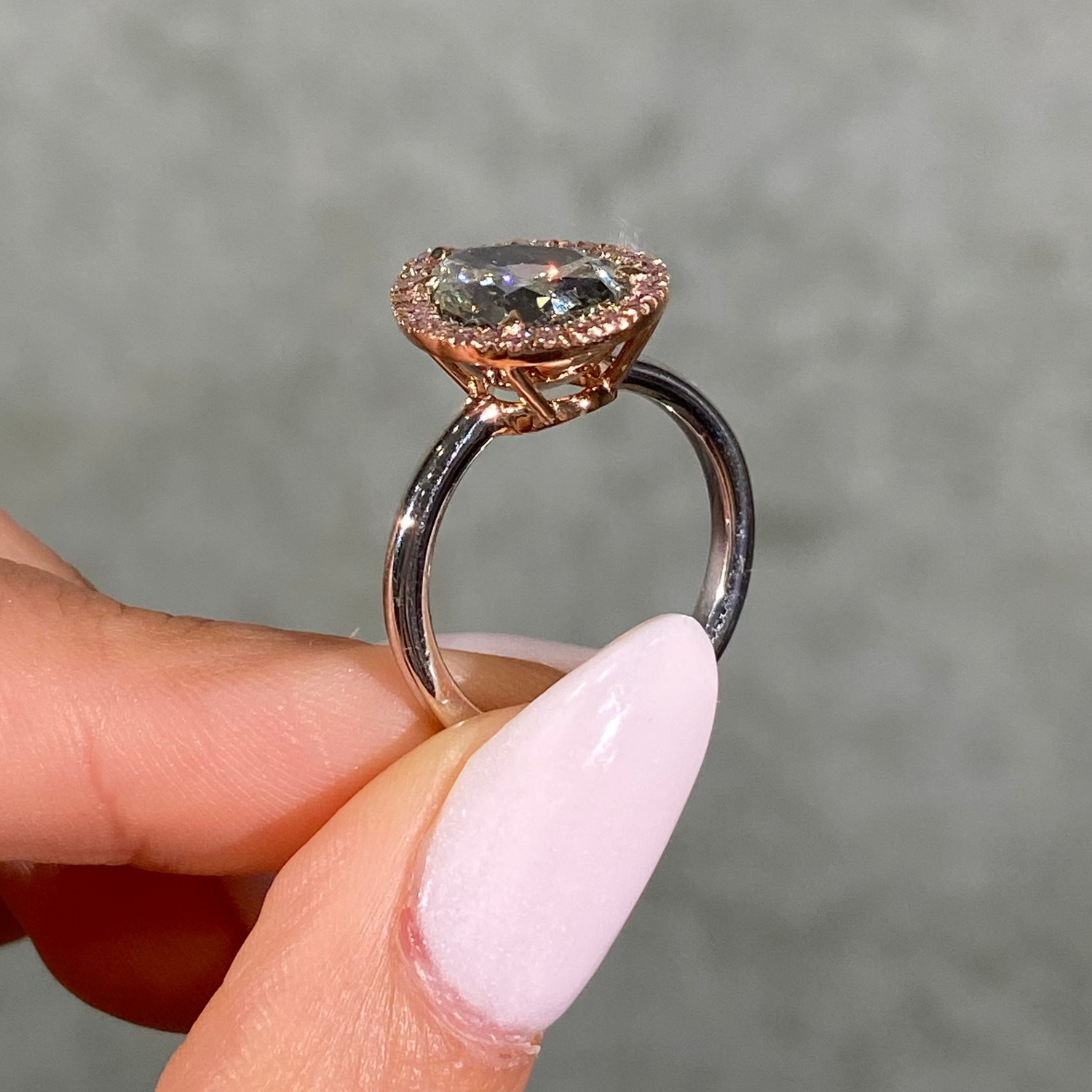 3.79ct GIA Green Pear Diamond Pink Diamond Halo Engagement Ring