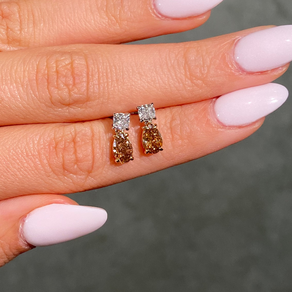 2 Carat Champagne Pear Diamond Drop Earrings
