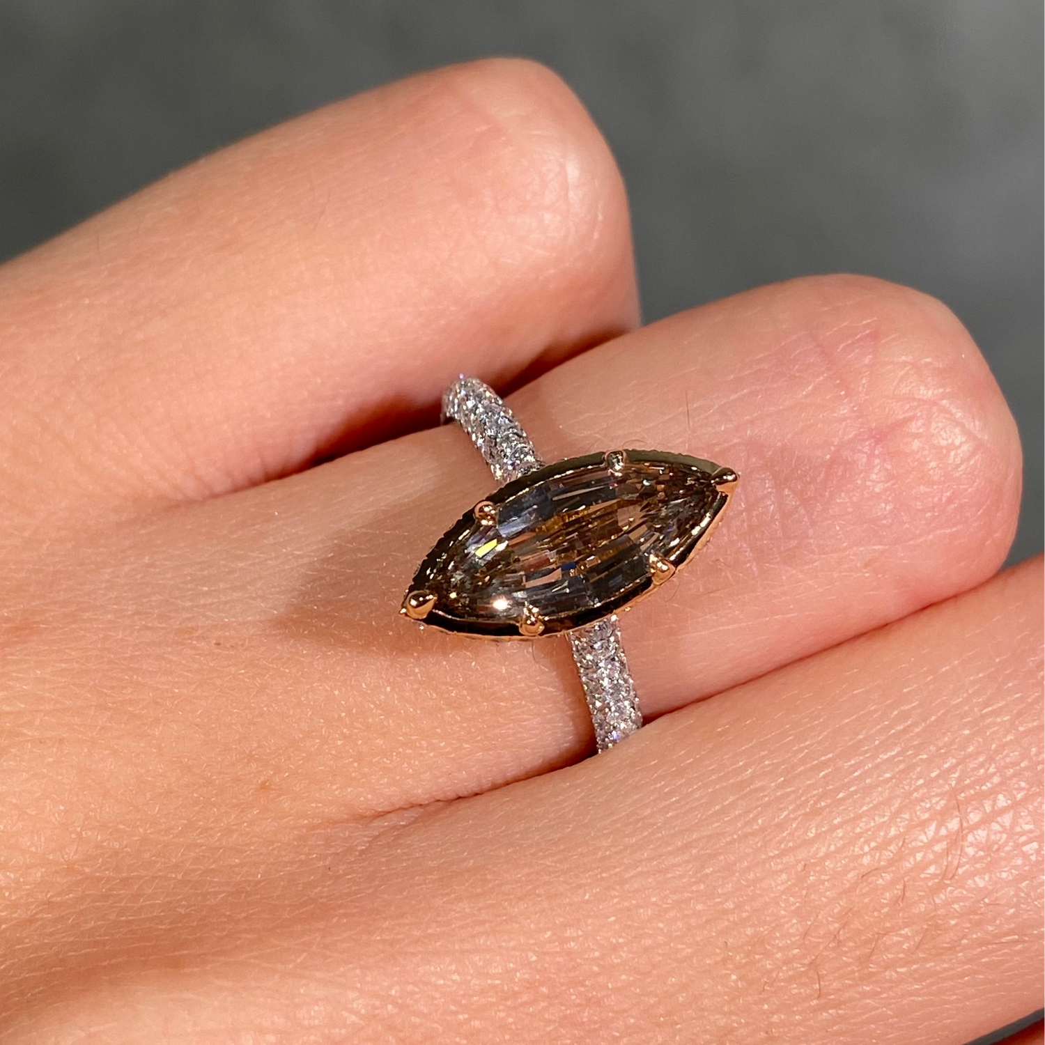 2ct Georgian Bezel Champagne Marquise Diamond Solitaire Engagement Ring
