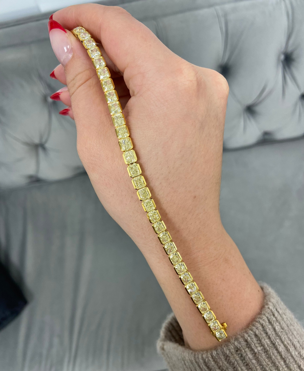 20ct Yellow Radiant diamond tennis bracelet at Rare Colors by Namdar, 5th Avenue New York