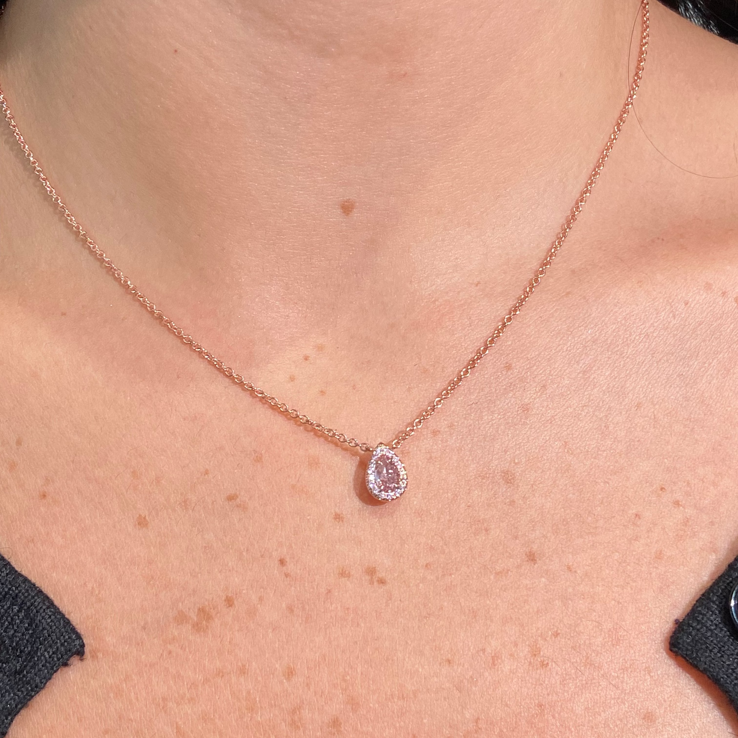 Half Carat Pink Pear Diamond Halo Pendant Necklace