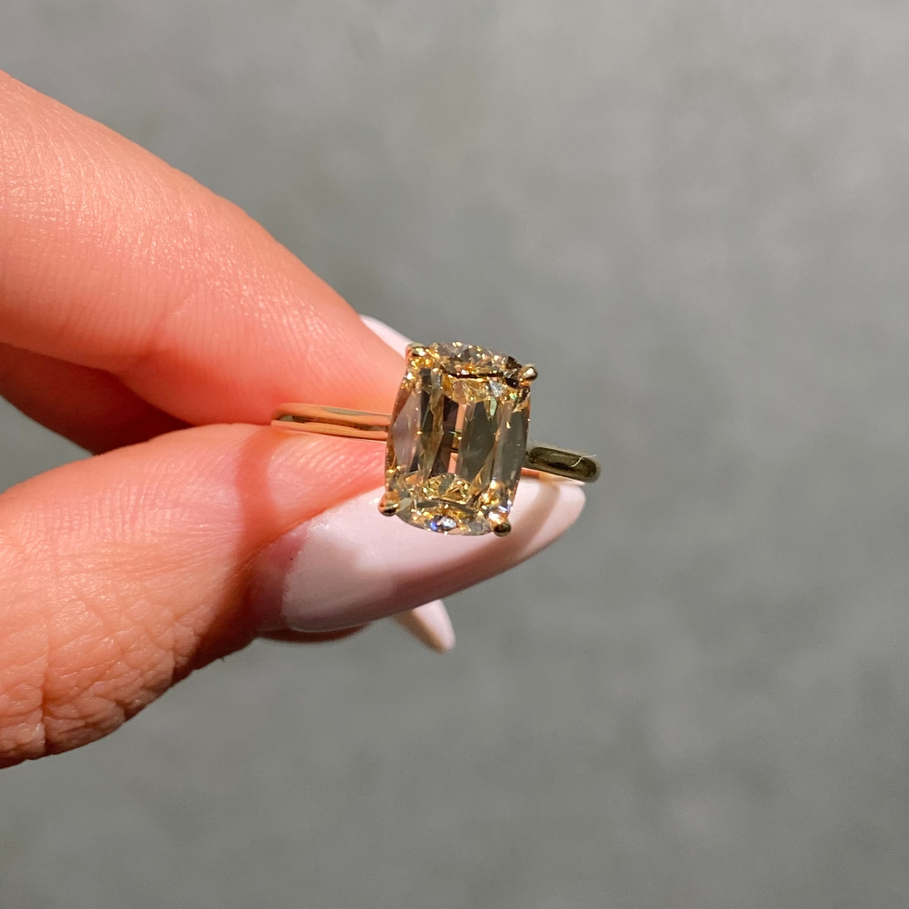 3.01ct Champagne Old Mine Cushion Diamond Solitaire Engagement Ring