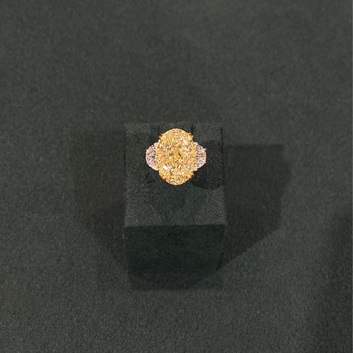 11.07ct GIA Light Yellow Oval Diamond Three Stone Engagement Ring
