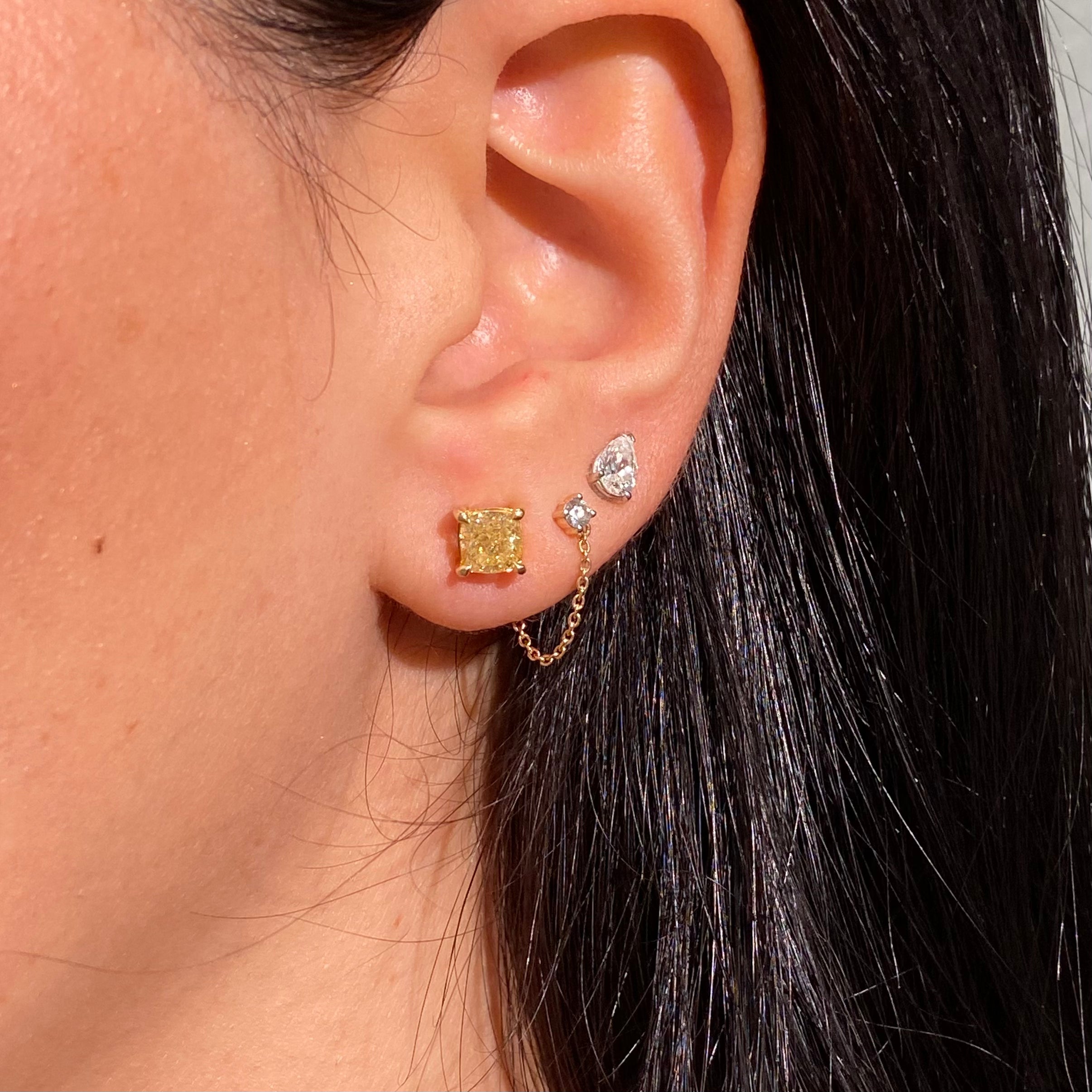 2 Carat Total Fancy Yellow Cushion Diamond Stud Earrings