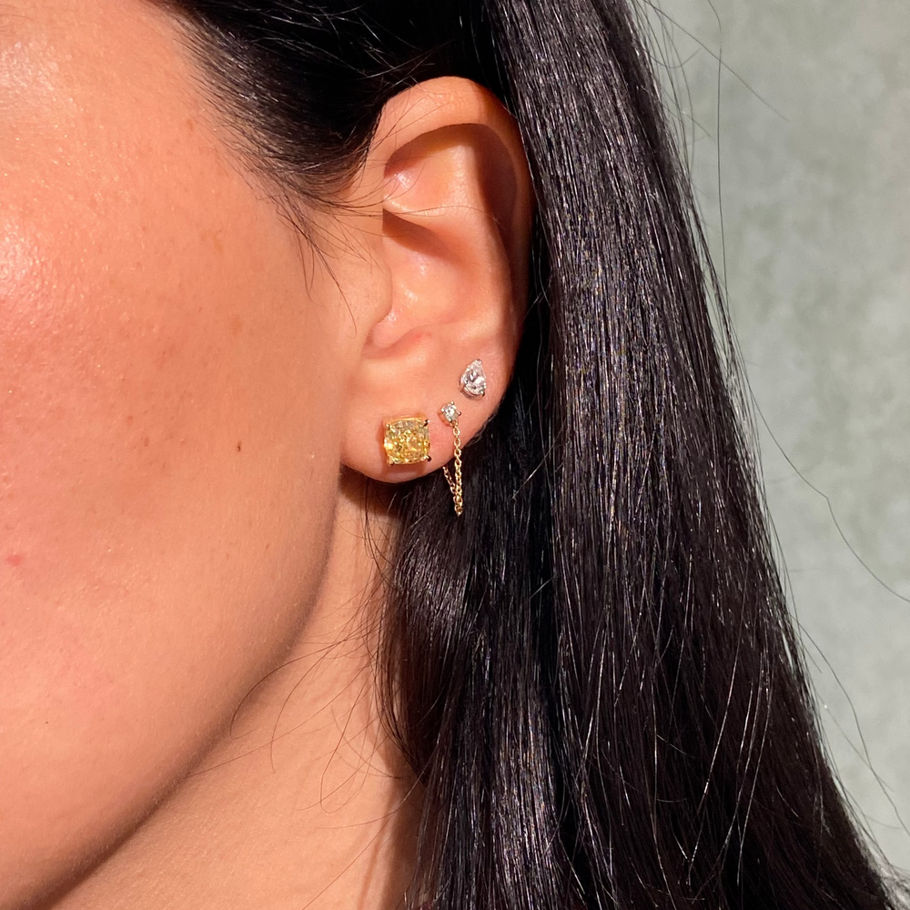 4 Carat Total GIA Fancy Yellow Cushion Cut Stud Earrings