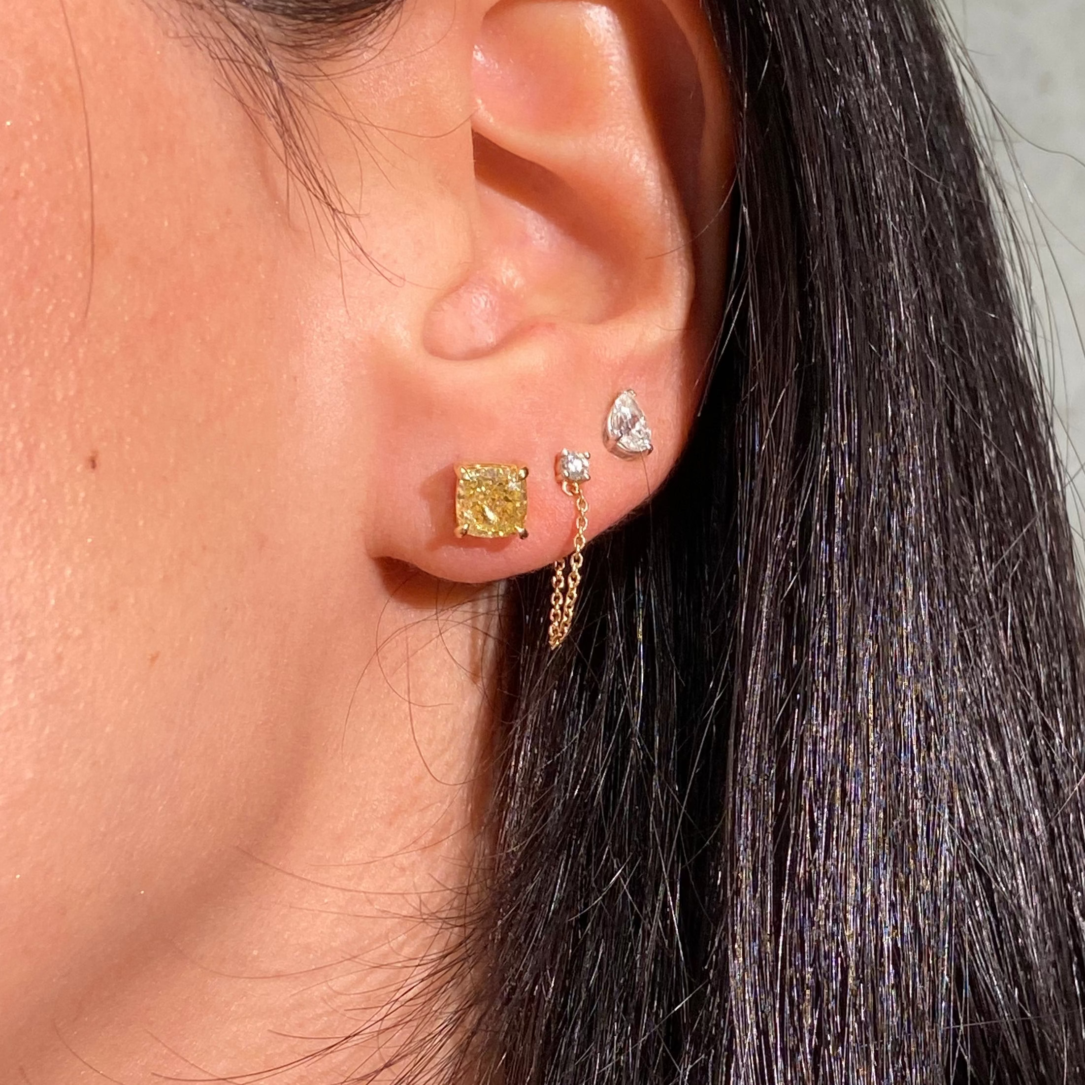 3 Carat Total GIA Fancy Yellow Cushion Cut Stud Earrings