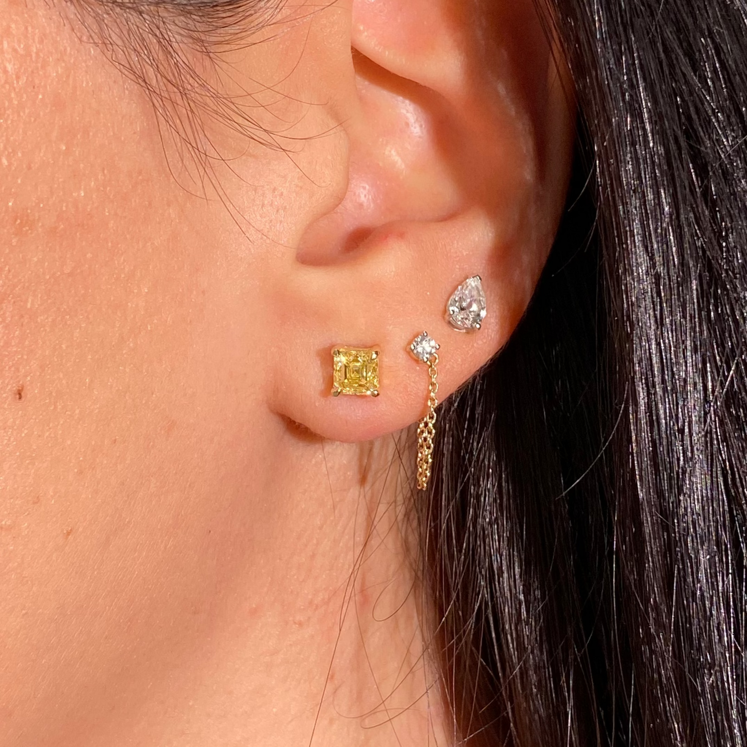 1.49 Carat Total Fancy Yellow Asscher Diamond Stud Earrings