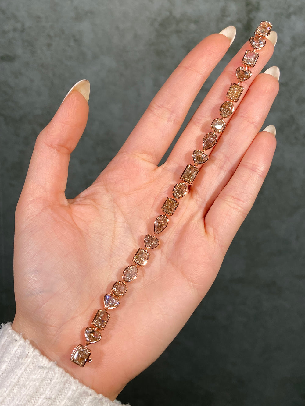 21 Carat Mixed Champagne Diamond Bezel Set Bracelet