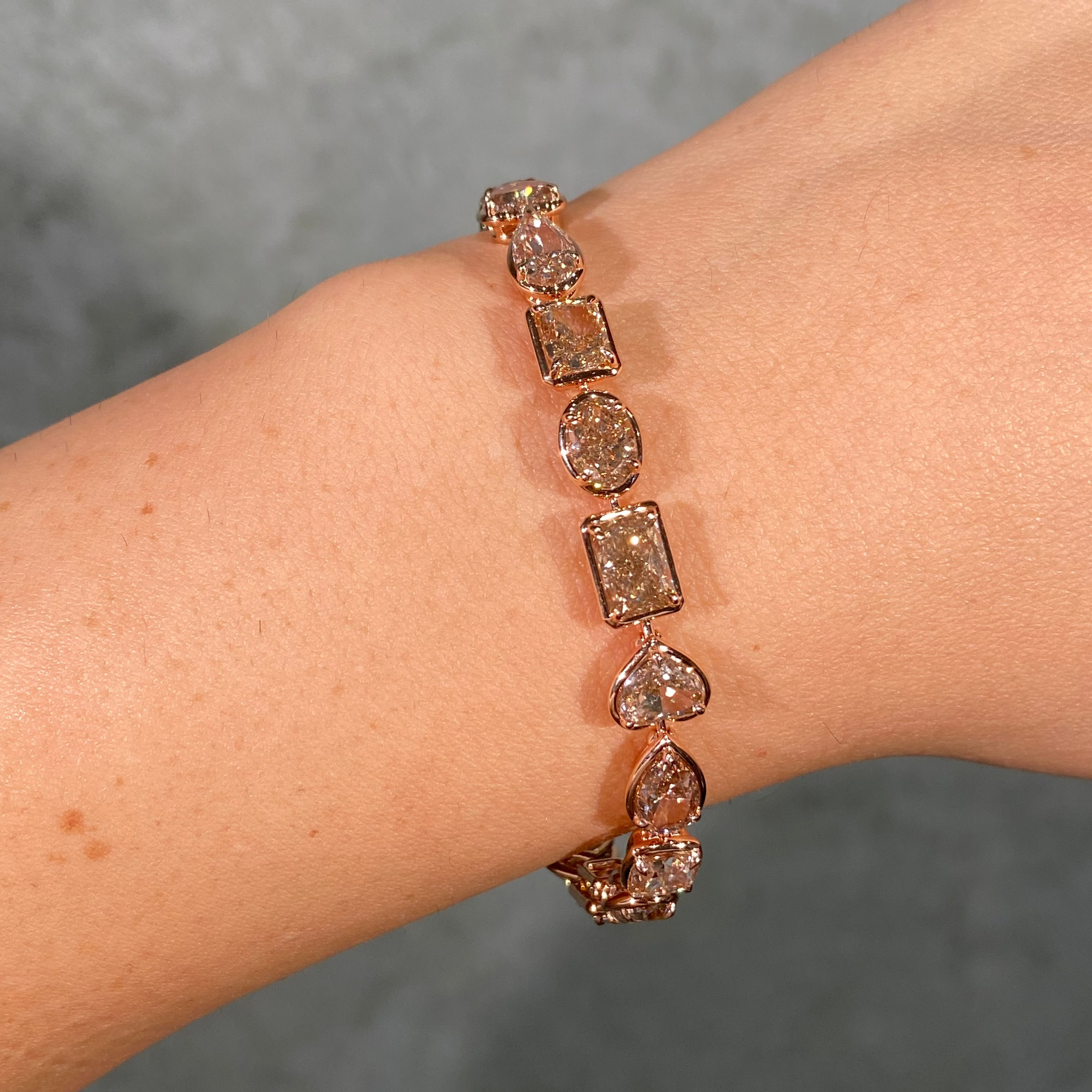 21ct Champagne Mixed Shape Diamond Bezel Set Bracelet
