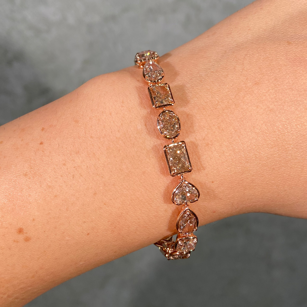 21 Carat Mixed Champagne Diamond Bezel Set Bracelet