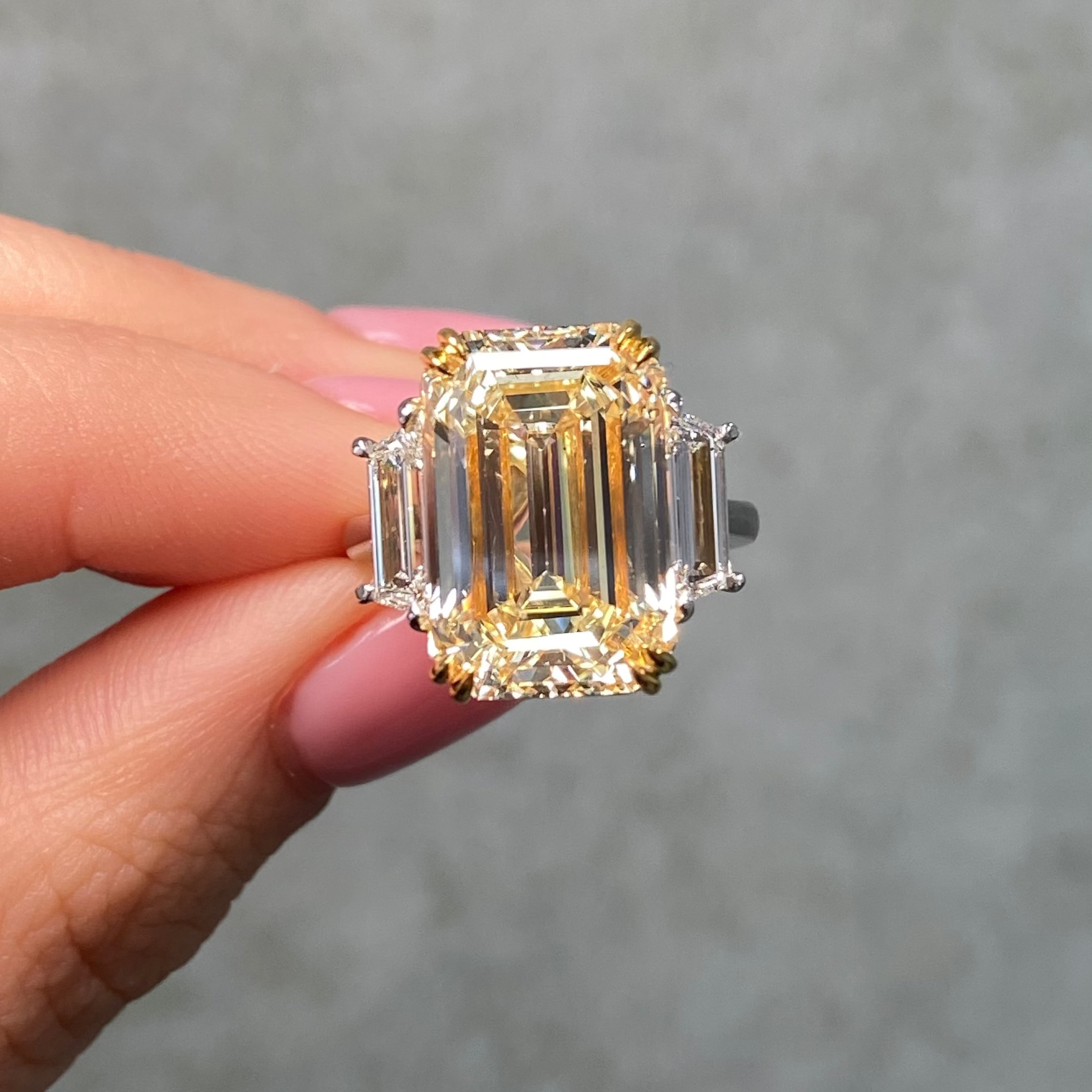 10 Carat Emerald Yellow Diamond Engagement Ring
