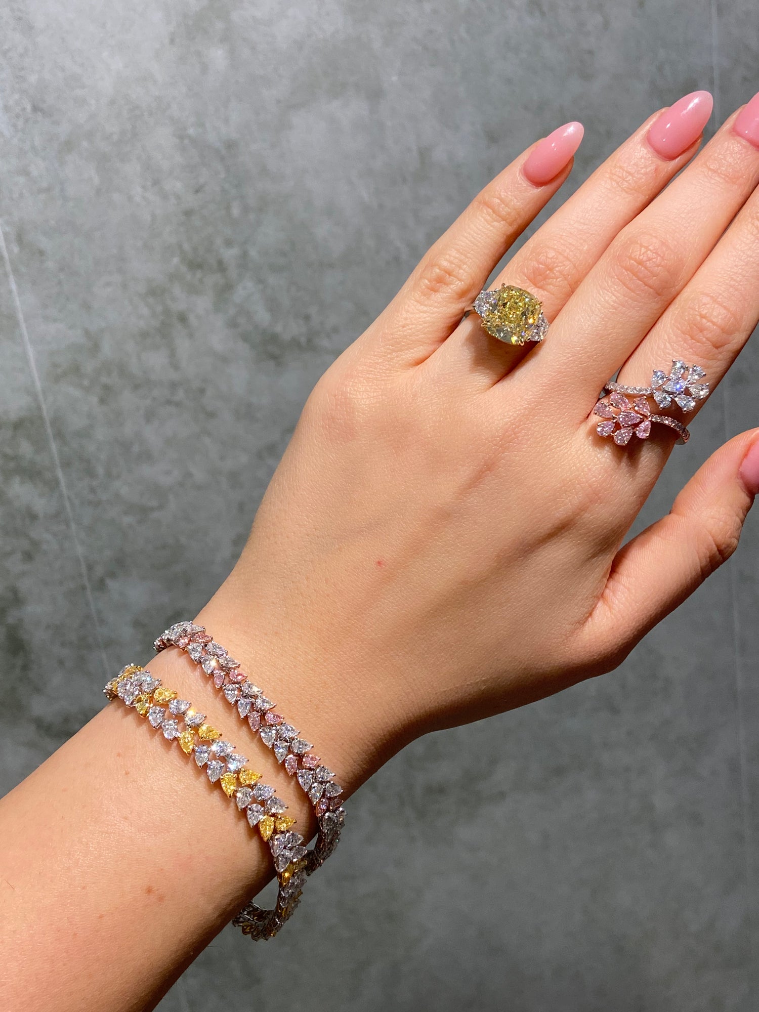 10.5ct Fancy Pink Pear bracelet — color diamond specialists Rare Colors by Namdar