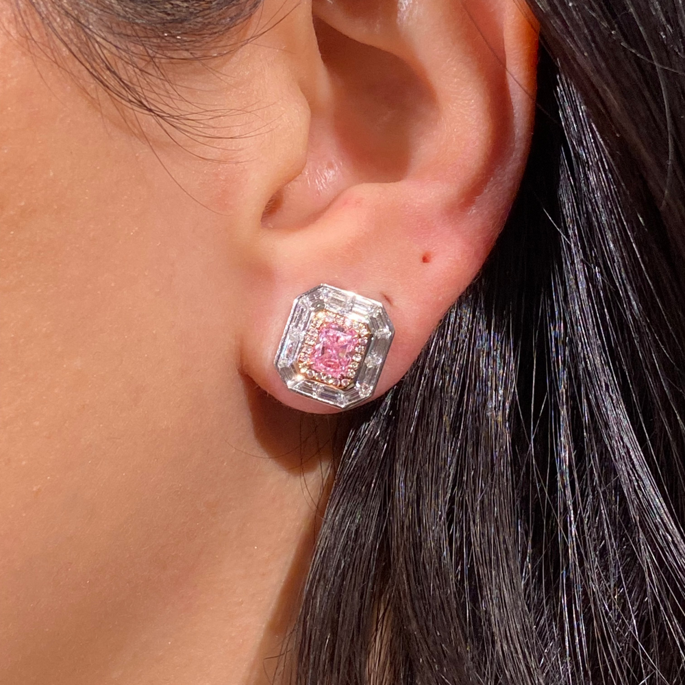 GIA Pink Elongated Radiant diamond fine jewelry at Rare Colors by Namdar, 5th Avenue New York