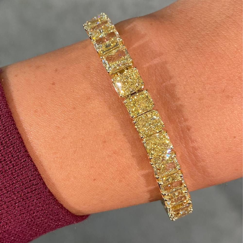 35 Carat GIA Fancy Yellow Elongated Radiant Diamond Tennis Bracelet