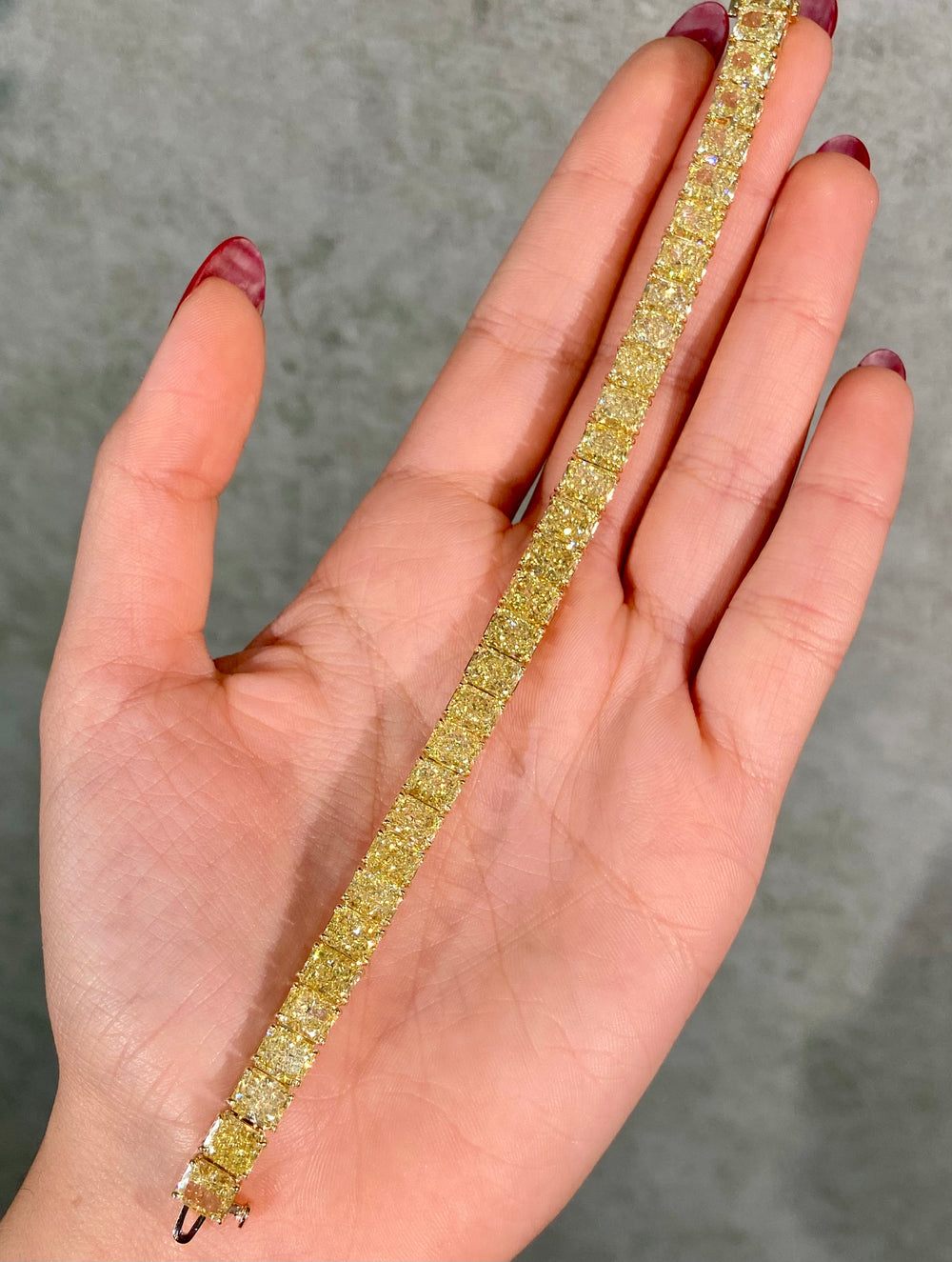 35 Carat GIA Fancy Yellow Elongated Radiant Diamond Tennis Bracelet