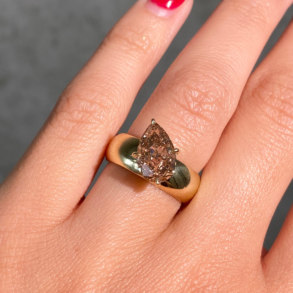 3ct Champagne Pear Diamond Amber Engagement Ring