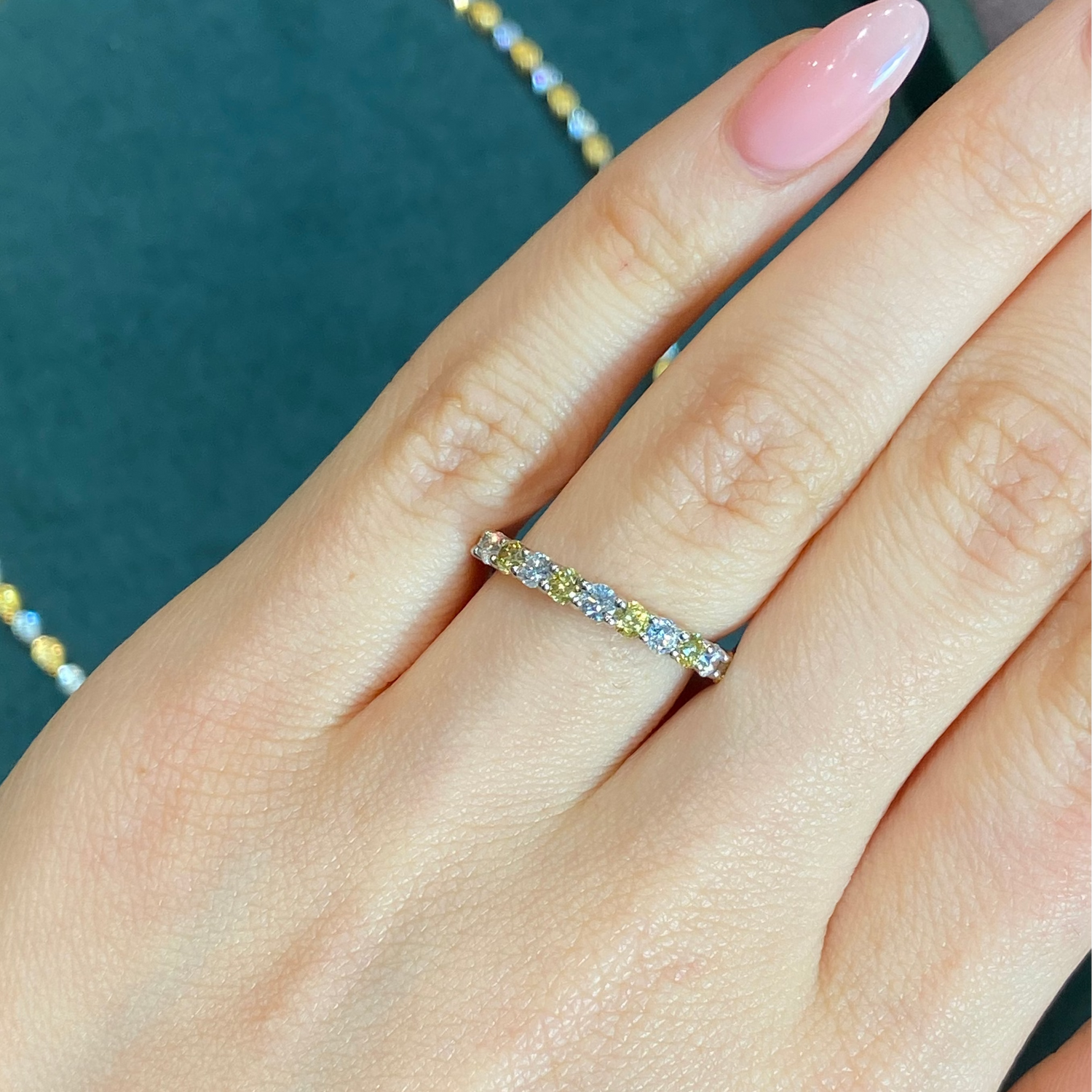 Round Yellow and White Diamond Band