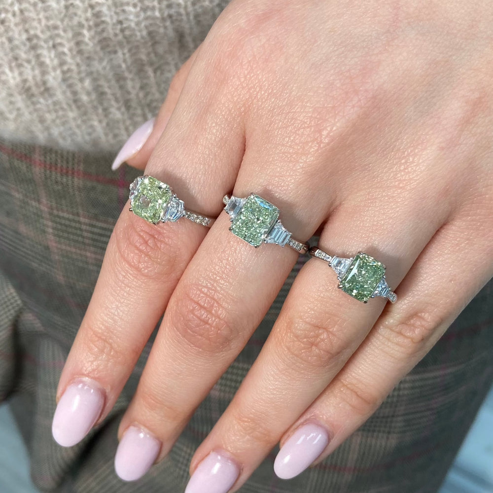 2ct Green Radiant diamond engagement ring at Rare Colors by Namdar, 5th Avenue New York