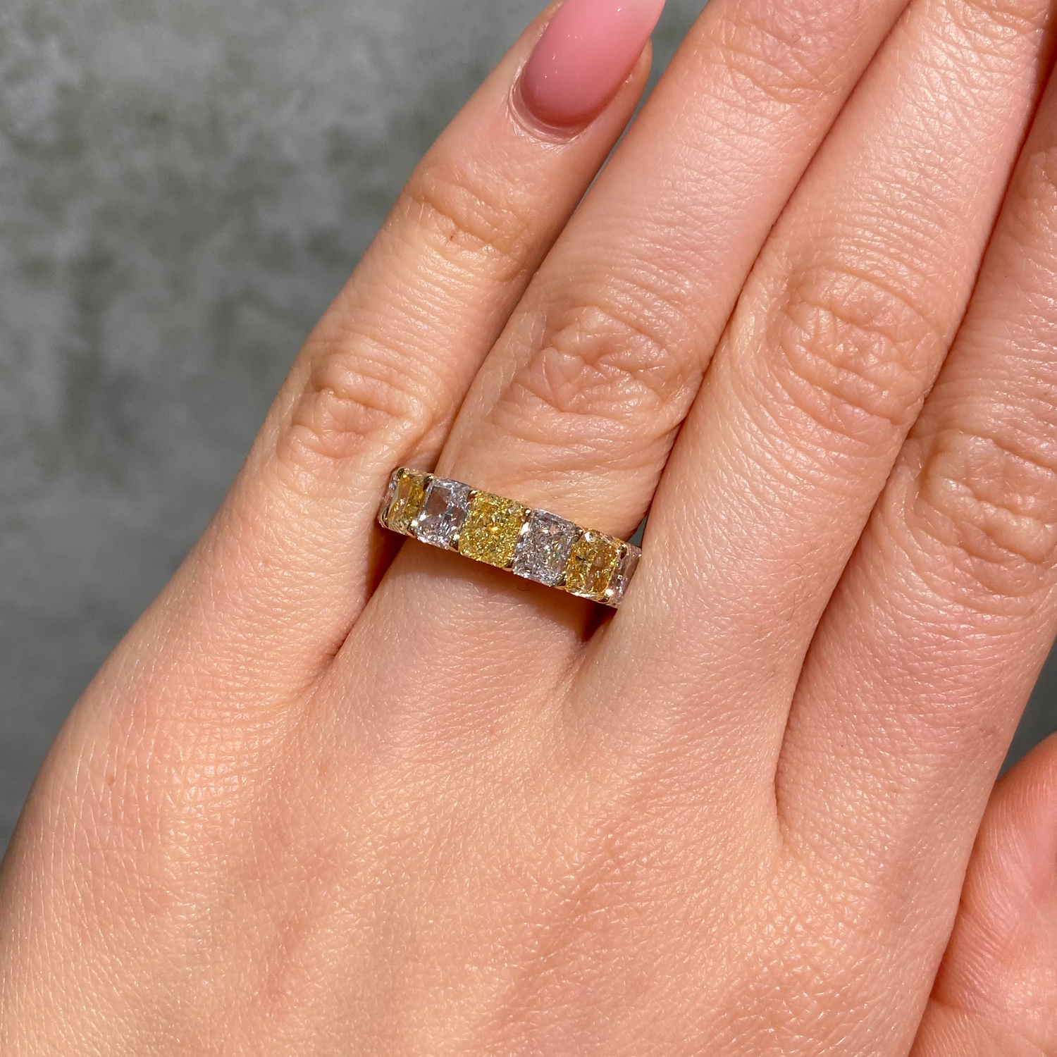 Natural Yellow Elongated Radiant diamond half eternity band — Rare Colors by Namdar NYC