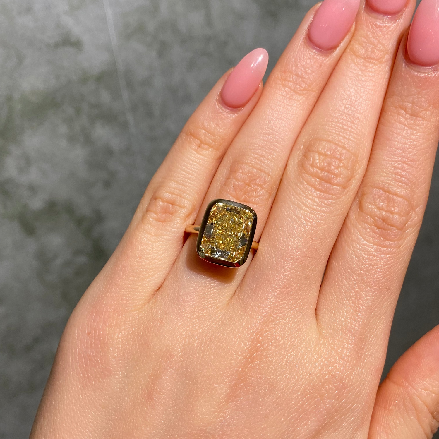 8ct Fancy Yellow Cushion Diamond Bezel Ring