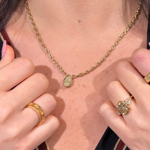 3 Carat Light Yellow Pear Diamond Bezel Pendant