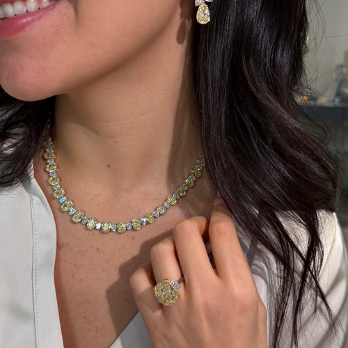 70 Carat Oval Yellow and Colorless Diamond Necklace