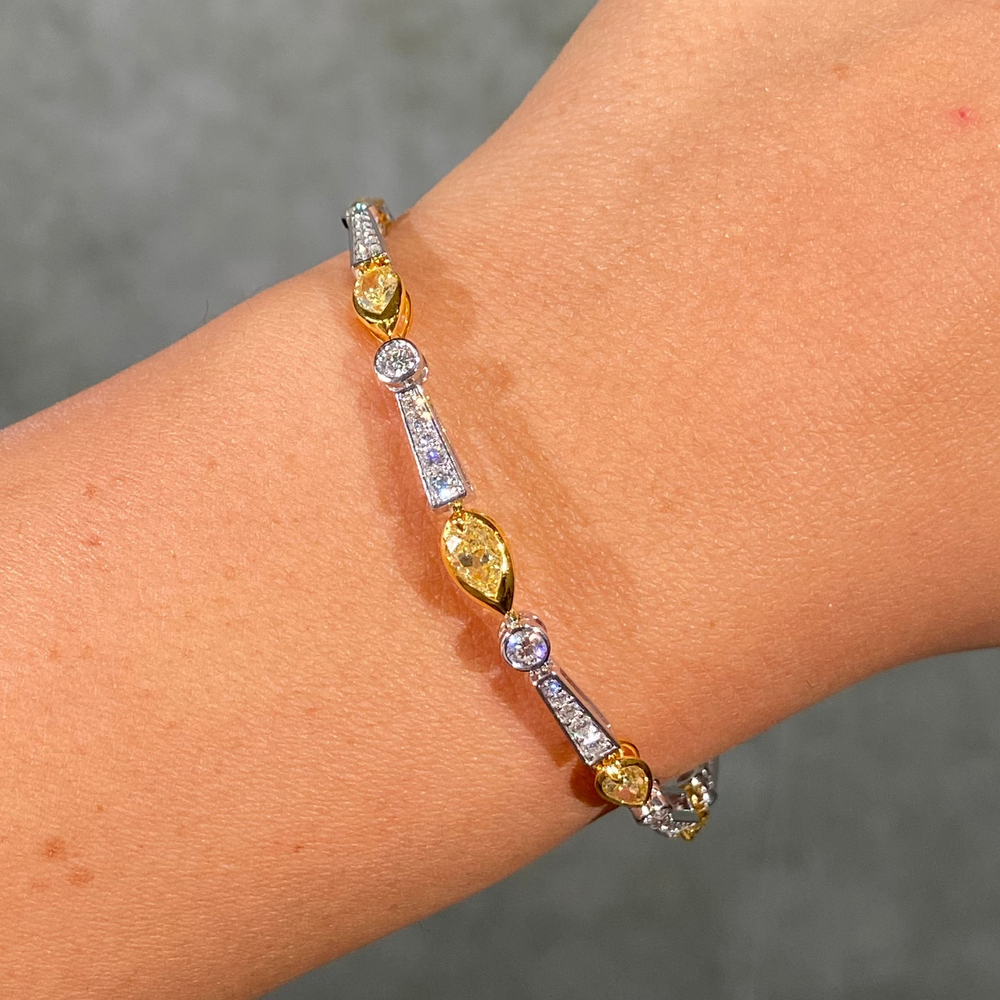 Fancy Yellow and Colorless Diamond Pear and Pavé Link Bracelet