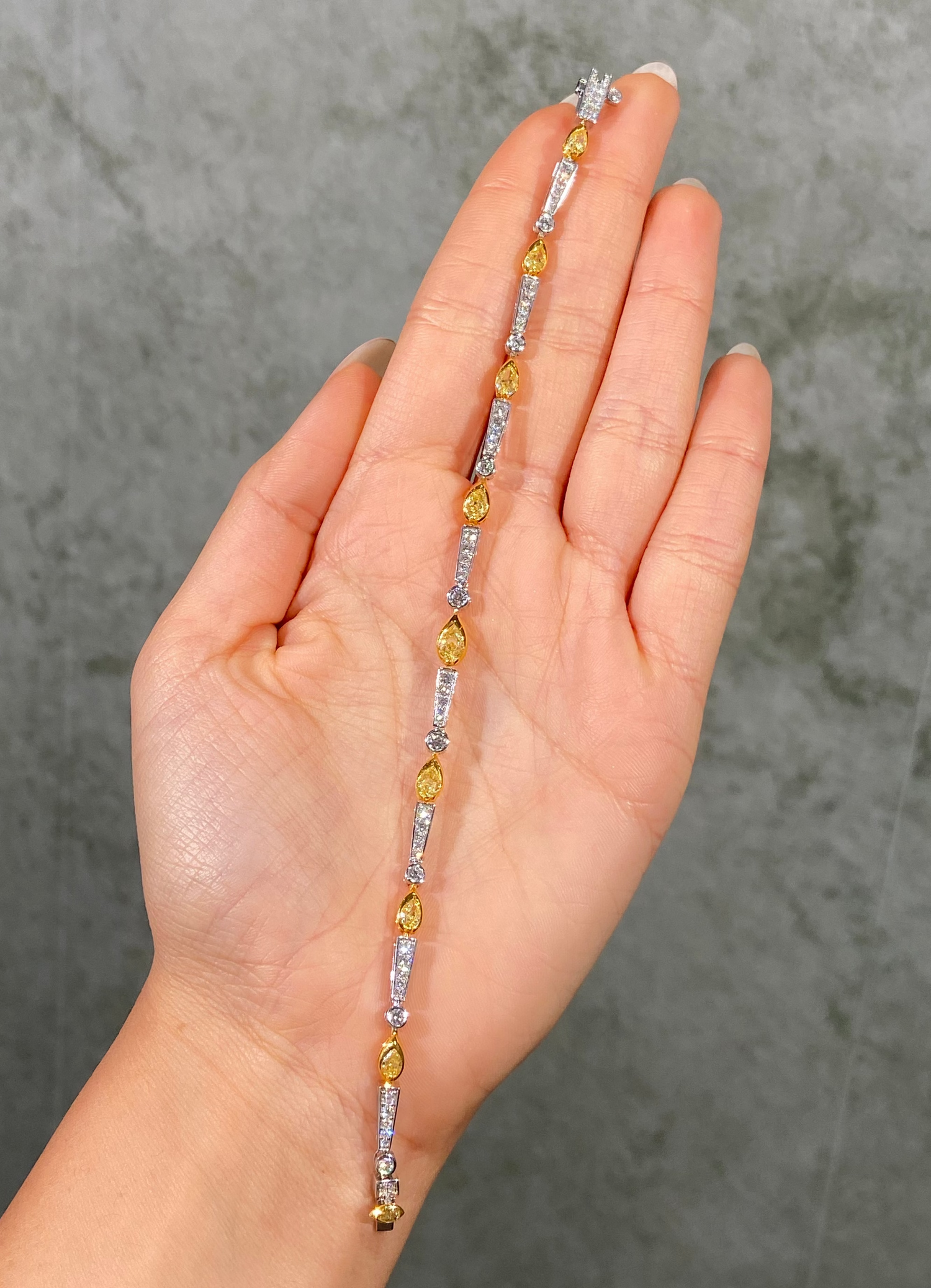 Fancy Yellow and Colorless Diamond Pear and Pavé Link Bracelet