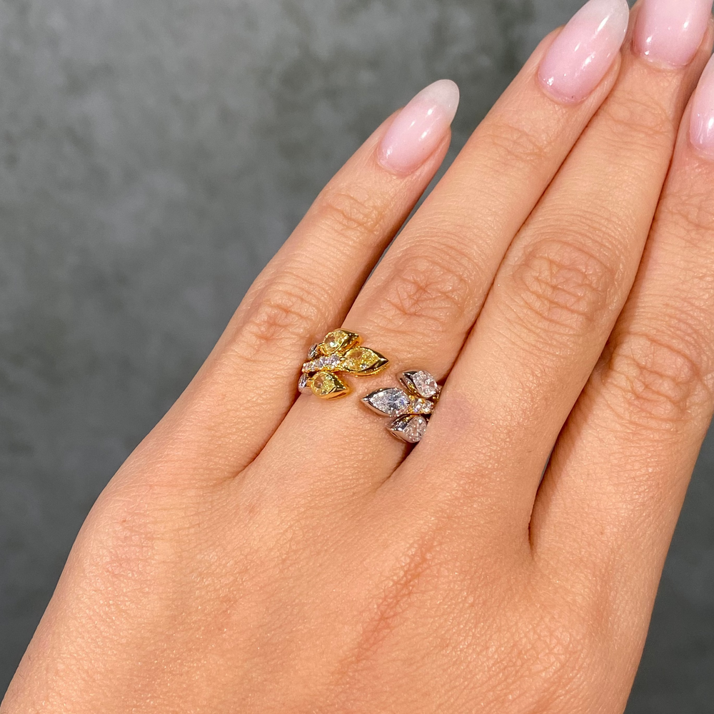 Fancy Yellow and Colorless Pear Diamond Floral Wrap Ring