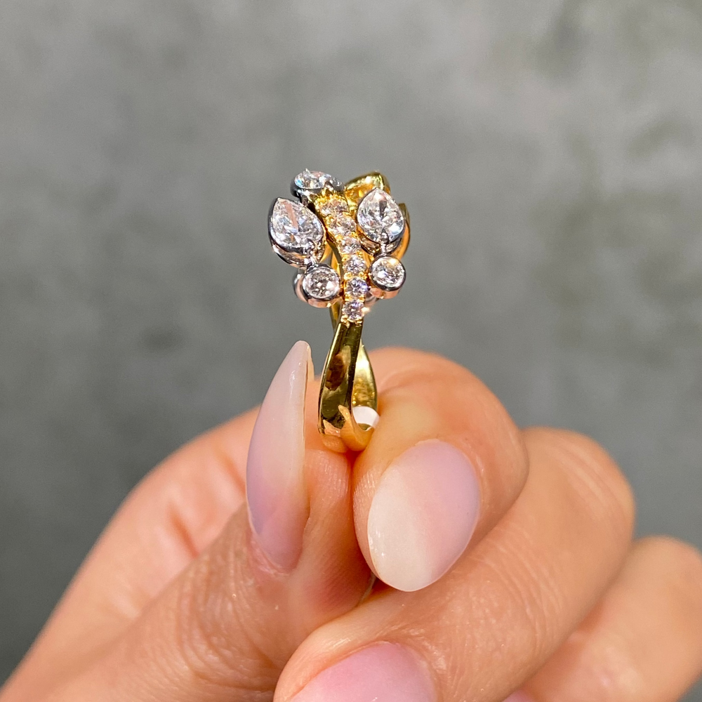 Fancy Yellow and Colorless Pear Diamond Floral Wrap Ring