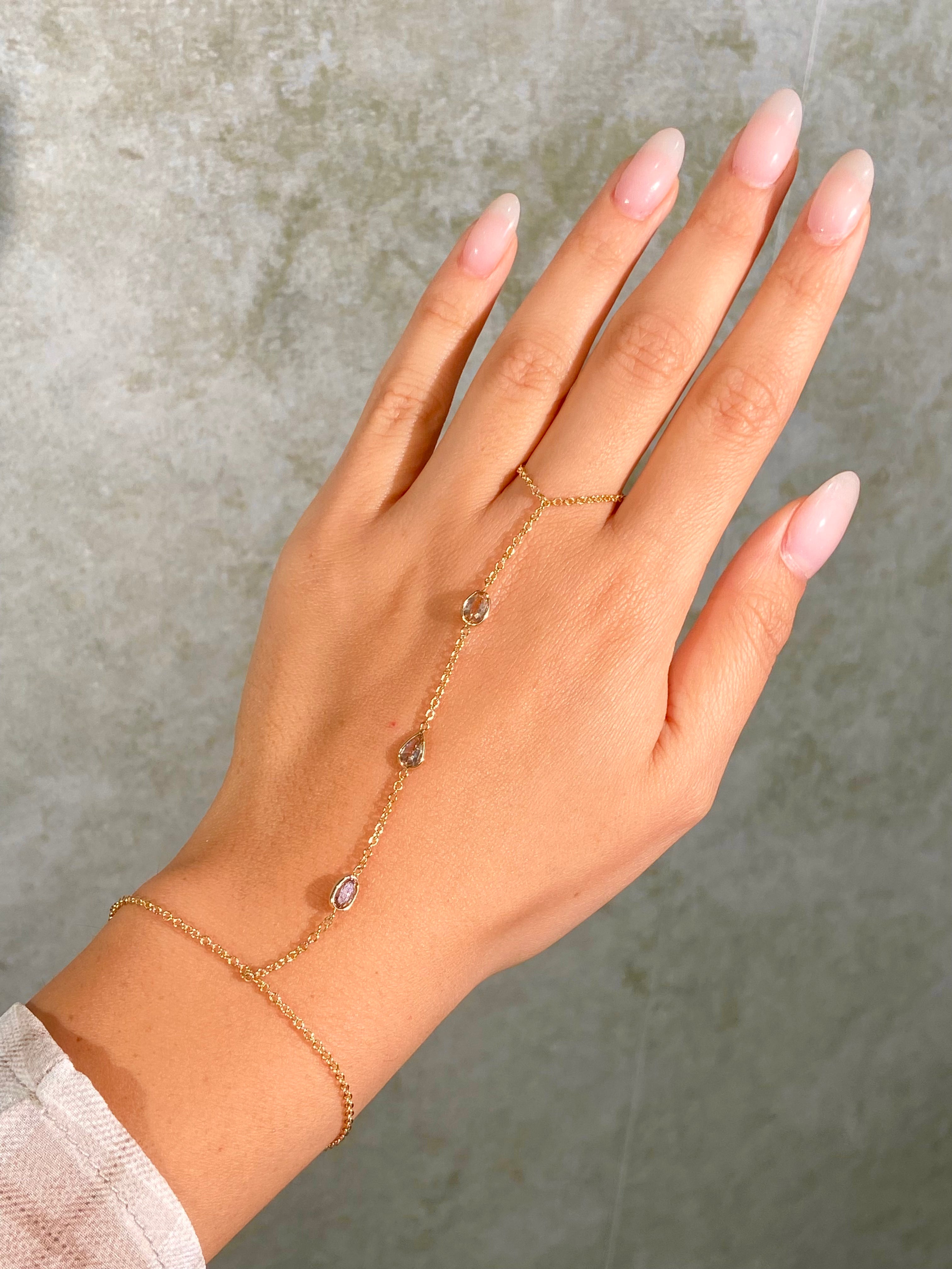 1.68ct Champagne Diamond Three Stone  Hand Chain