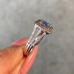 2 Carat Blue Radiant Diamond Double Halo Engagement Ring