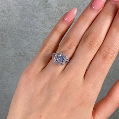 2 Carat Blue Radiant Diamond Double Halo Engagement Ring